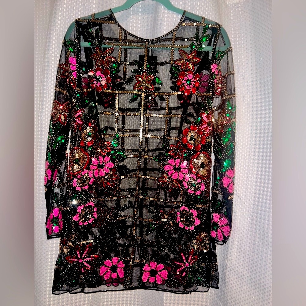 Special Event Full Multi Color Sequin Mini Dress, Tunic, Special Occasion Lux